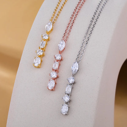 2.1cttw Five Stone Moissanite Necklaces for Women 925 Sterling Silver Vertical Line Dainty Pendant Necklace Jewelry Wedding Gift