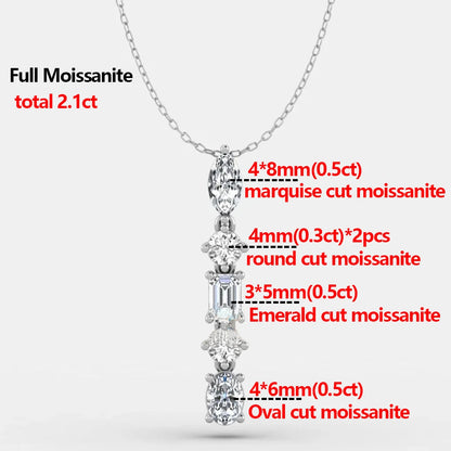 2.1cttw Five Stone Moissanite Necklaces for Women 925 Sterling Silver Vertical Line Dainty Pendant Necklace Jewelry Wedding Gift